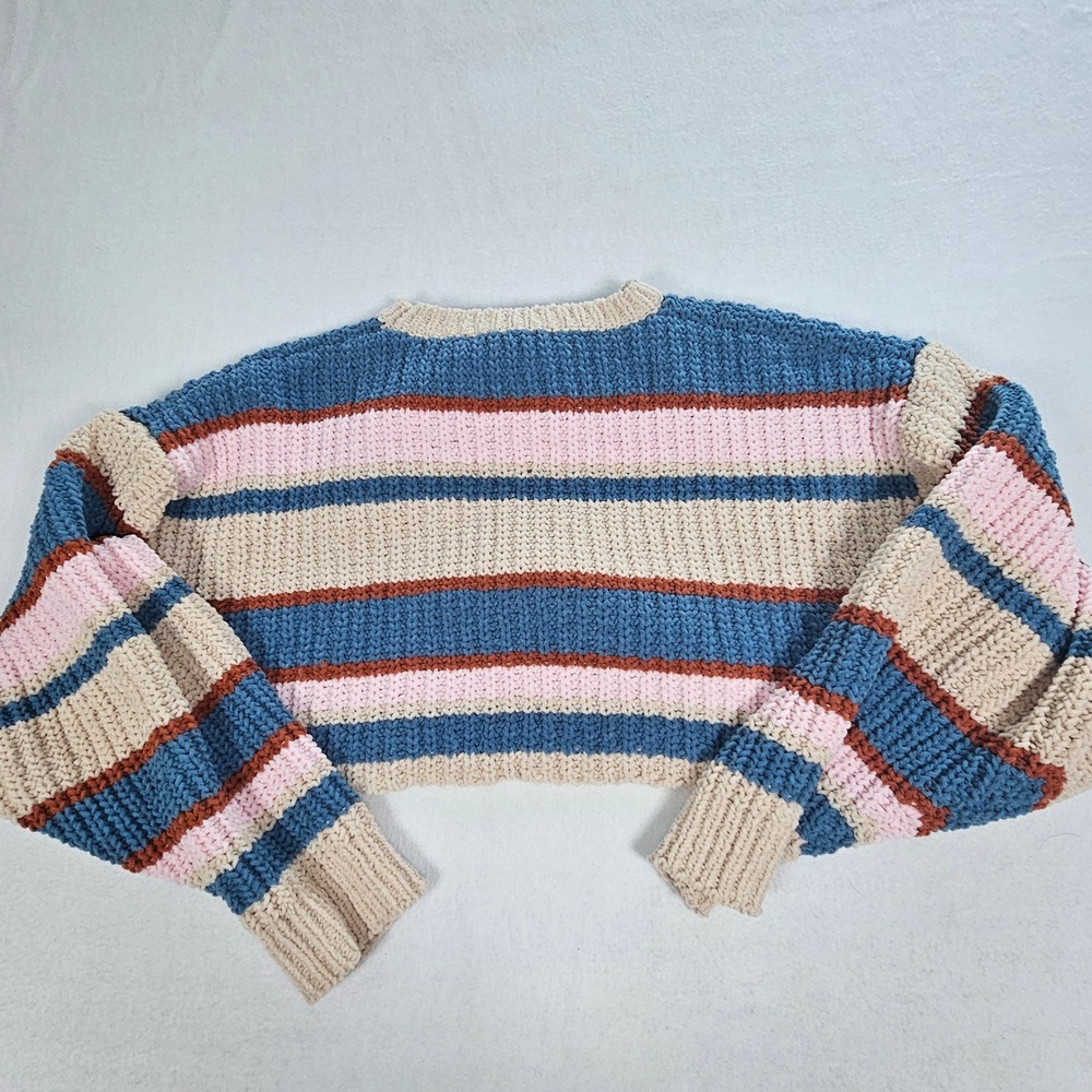 Altar'd State Womens Chenille Striped Cropped Sweater Blue Pink SYD6404JN-A Med - Picture 9 of 10